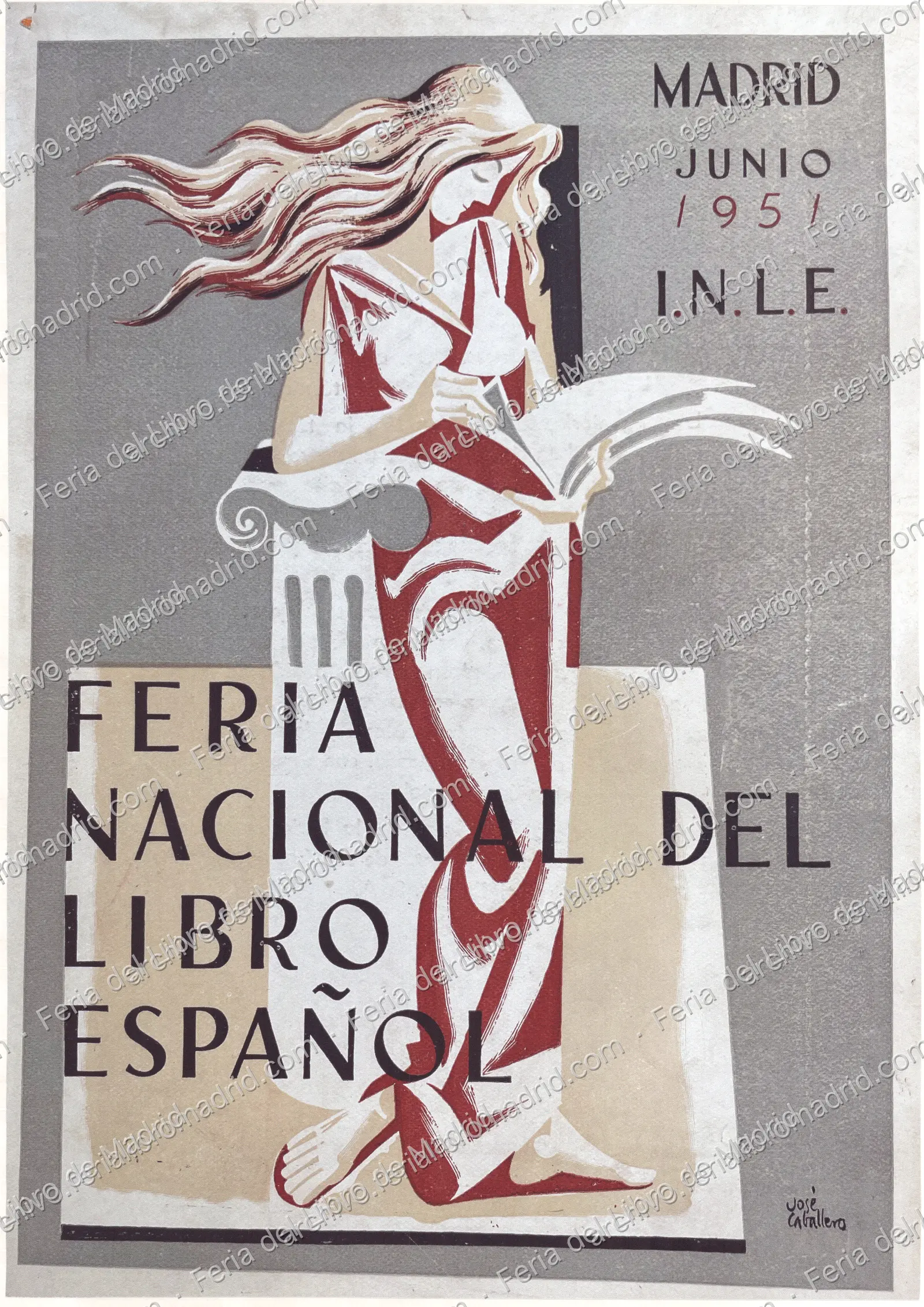 Cartel de la Feria Nacional del Libro Español. Madrid, Junio 1951 I.N.L.E. Autor: José Caballero — página 1