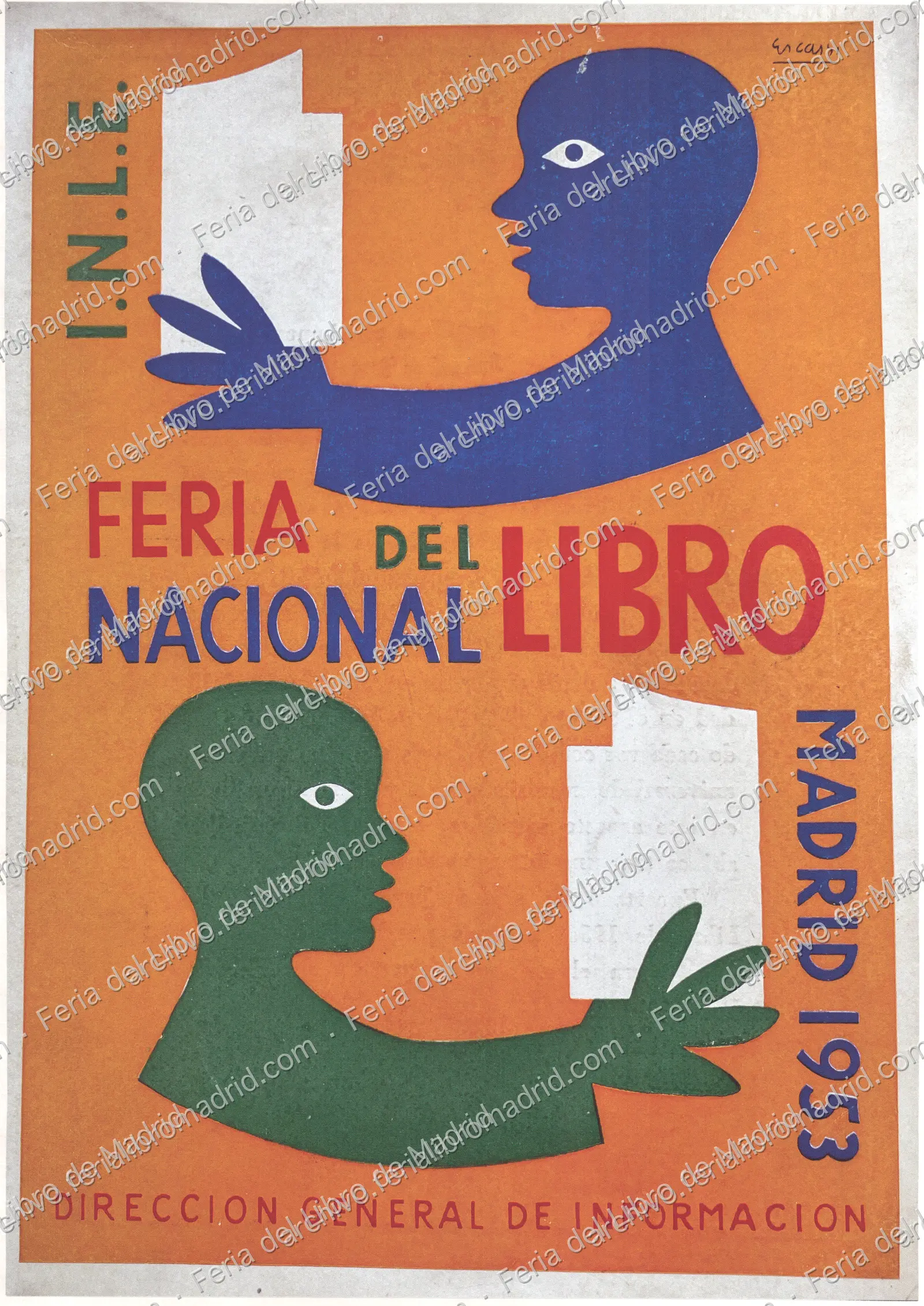 Cartel de la Feria Nacional del Libro. Madrid, 1953. Dirección General de Información. I.N.L.E. Autor: Escassi — página 1