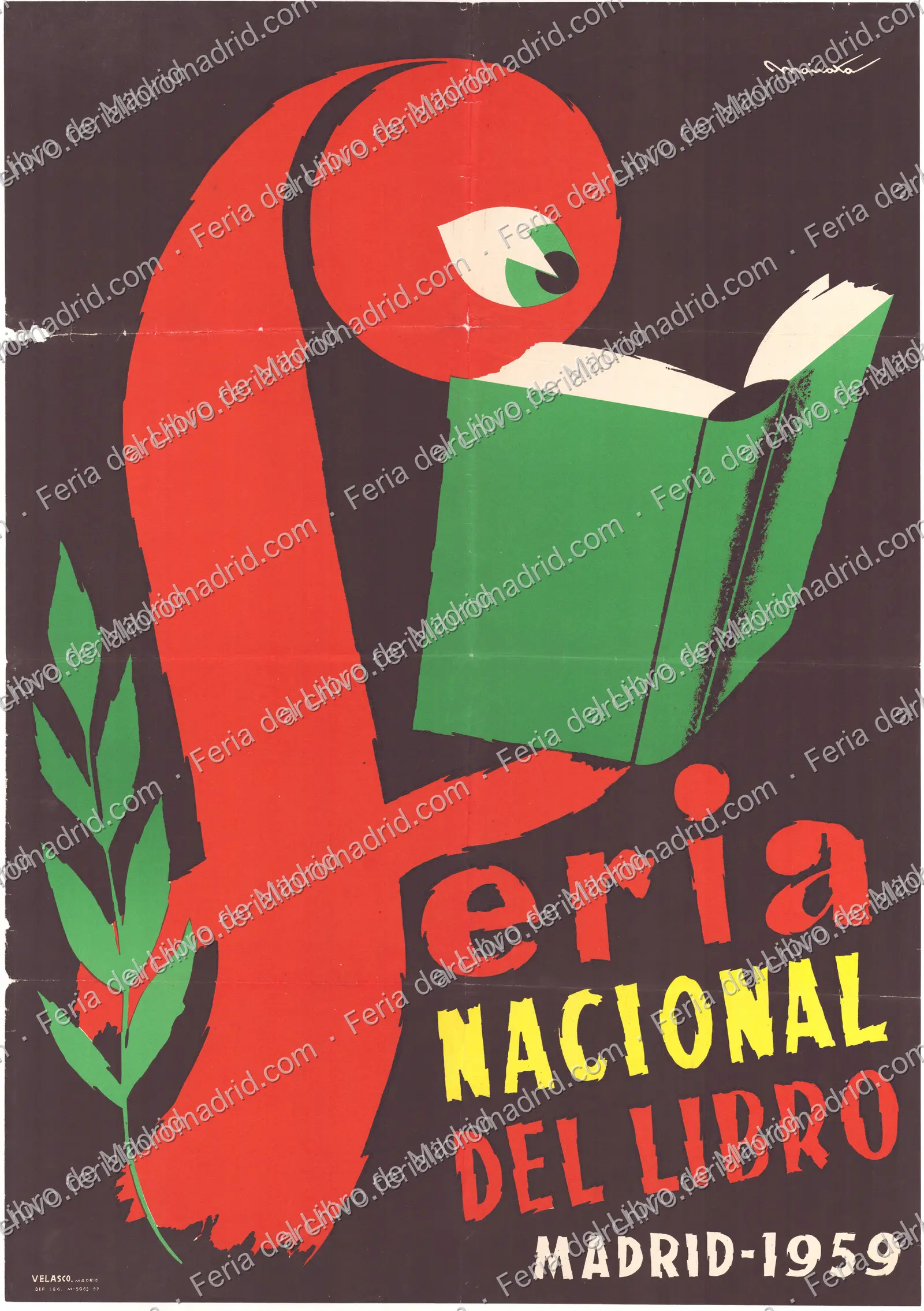 Cartel de la Feria Nacional del Libro. Madrid, 1959. Autor: Mairata. — página 1