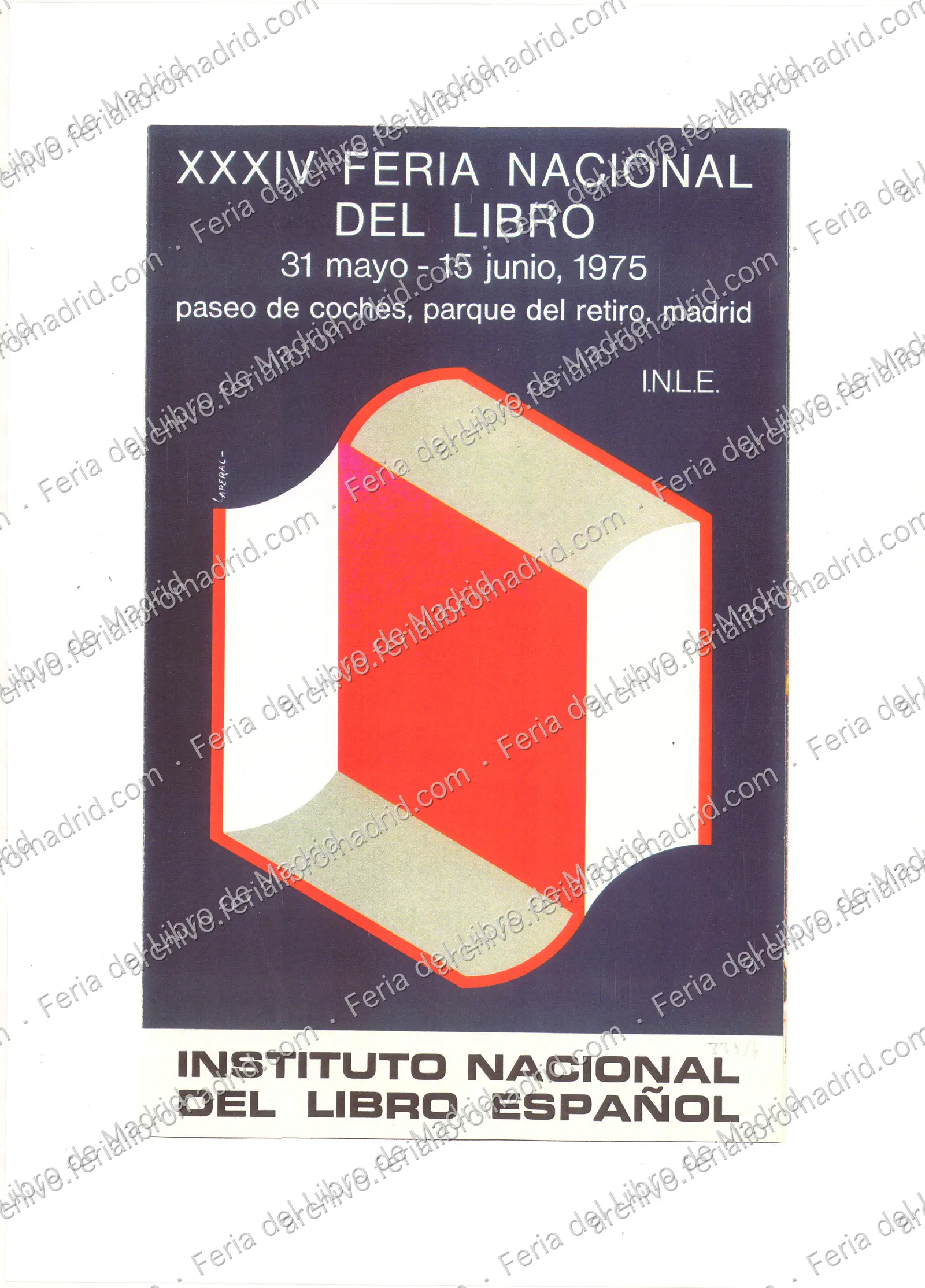 Reproducción del cartel a tamaño A4 de la Feria Nacional del Libro 1975. Autor: Laperal. Es fotocopia en color — página 1