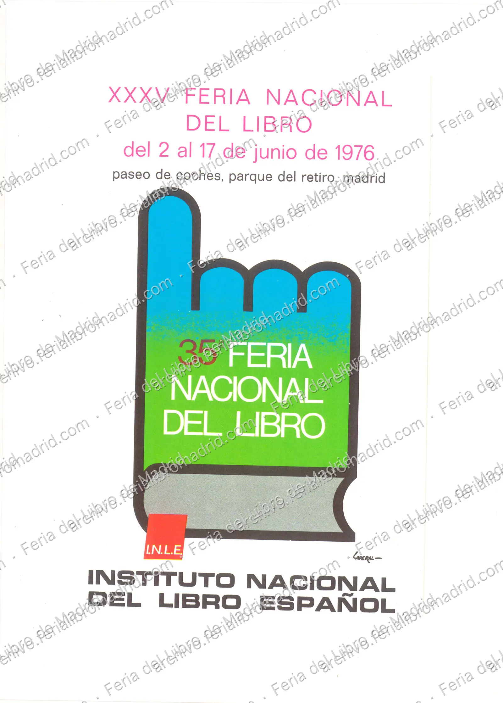 Reproducción del cartel a tamaño A4 de la Feria Nacional del Libro 1976. Autor: Laperal — página 1