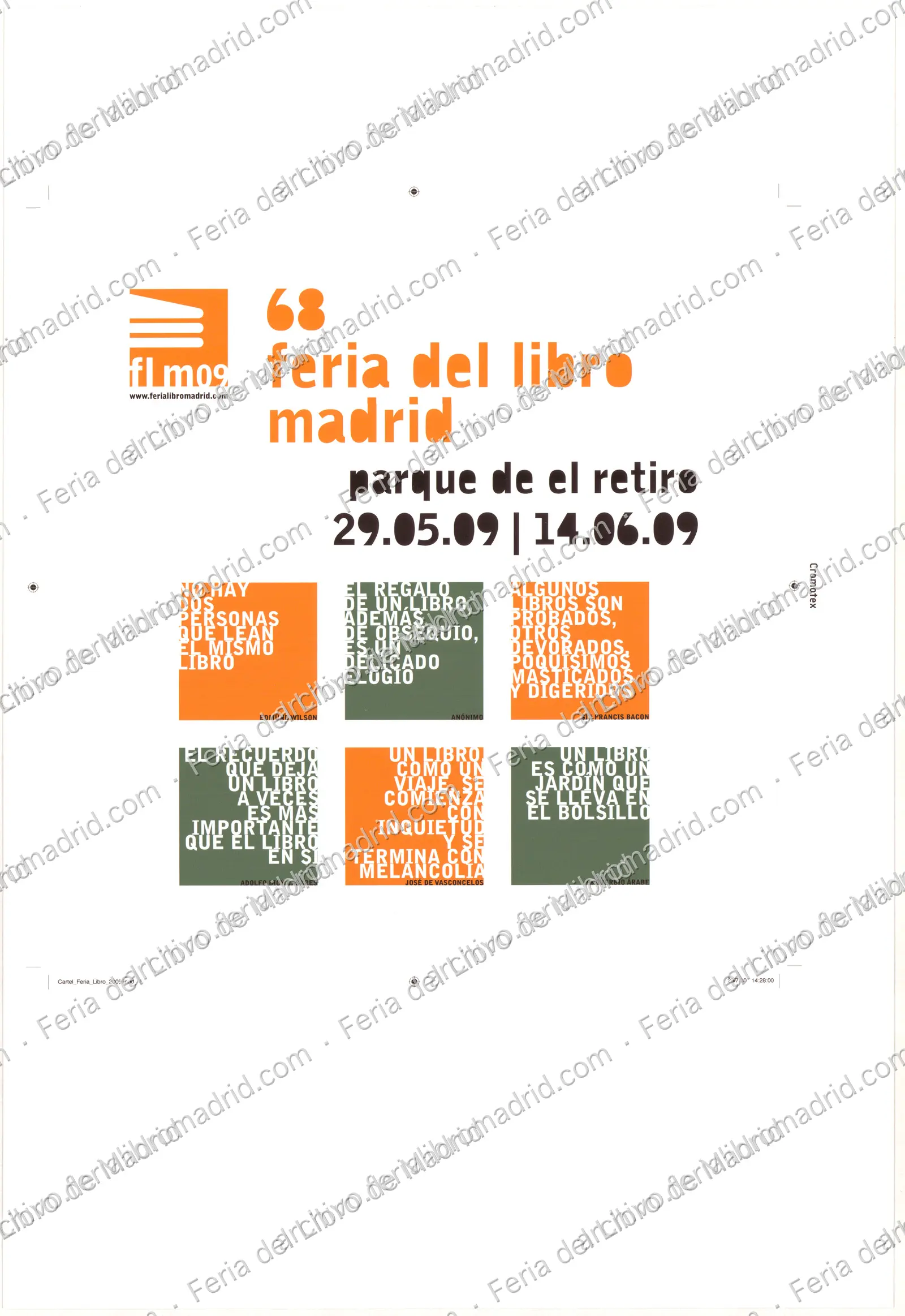 Prueba de imprenta del cartel Feria del Libro de Madrid, del 29 de mayo al 14 de junio 2009 — página 1